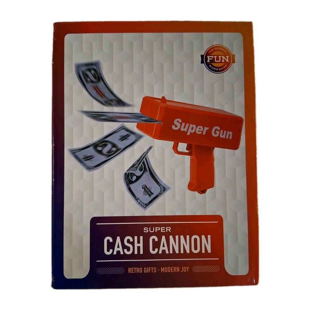 NIB Original Fun Factory Cash Cannon Money RED Gun Replica Toy Bills
